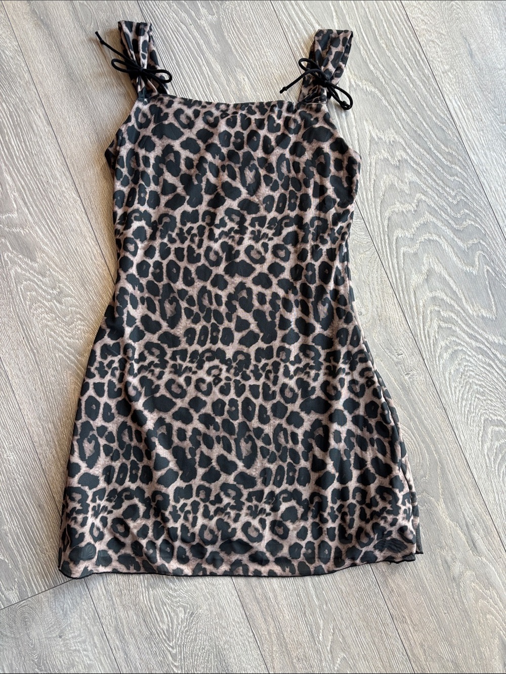 SHEIN Brown and Black Leopard Print Tie-Strap Mini Dress